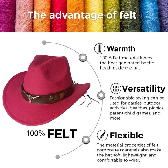 7816 Classic Western Cowboy Cap For Men Womens Wide Brim Fedora Cowgirl Hat main image 5